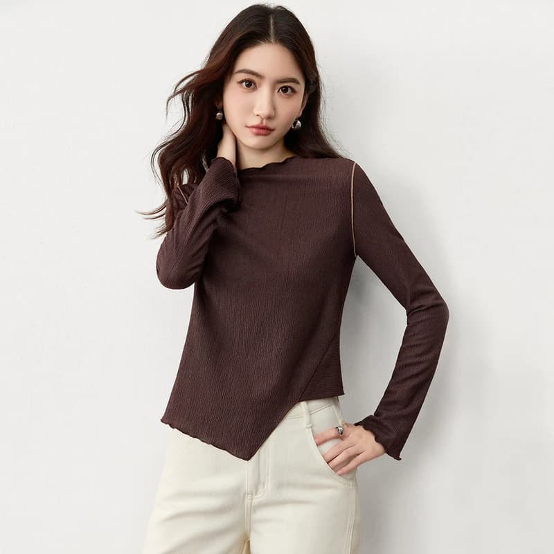 T-shirt à manches longues SENTUBILA pour femme, nouvelle collection automne 2026, hauts asymétriques