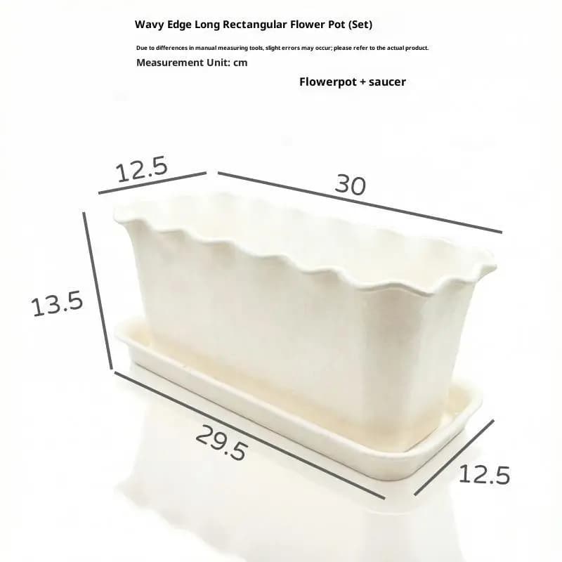 Jardinière rectangulaire à bords ondulés avec soucoupe, épaisse, durable, résistante aux UV, idéale 
