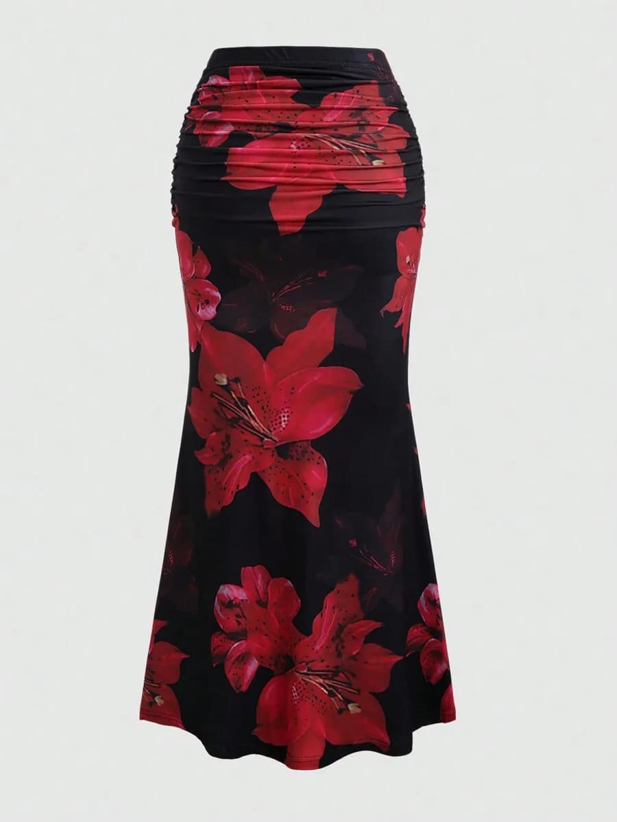 Jupe trapèze plissée pour femmes, Vintage, imprimé floral, froncée, moulante, été, loisirs, vacances