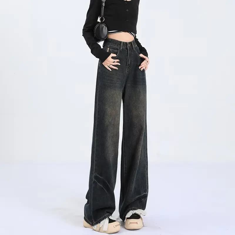 Jean en denim taille haute coupe droite pour femme, nouvelle collection printemps-été, grandes taill