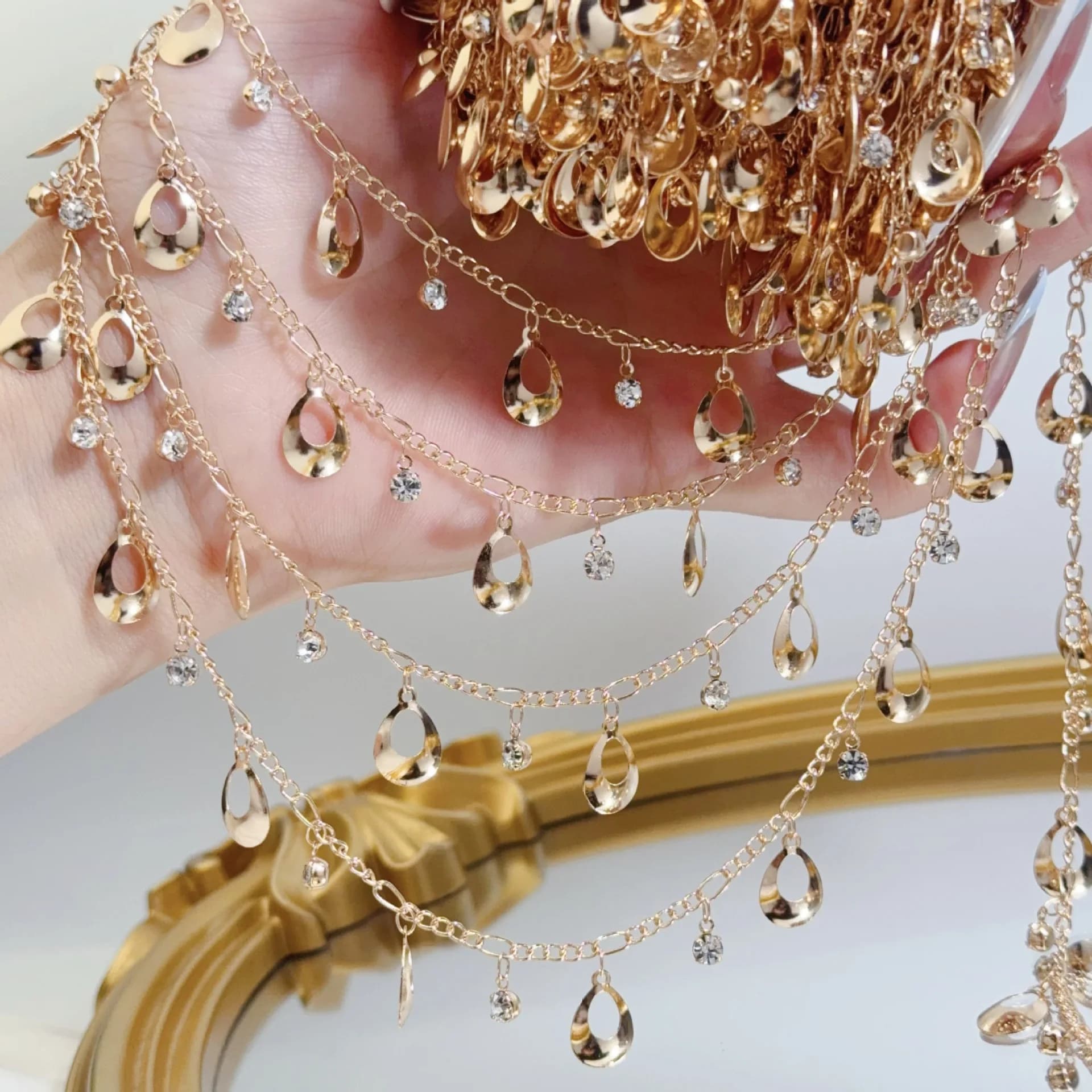 Chaîne de diamants à pampilles en forme de goutte d'eau 0,5/1/2M, accessoires pour cheveux, chaîne d