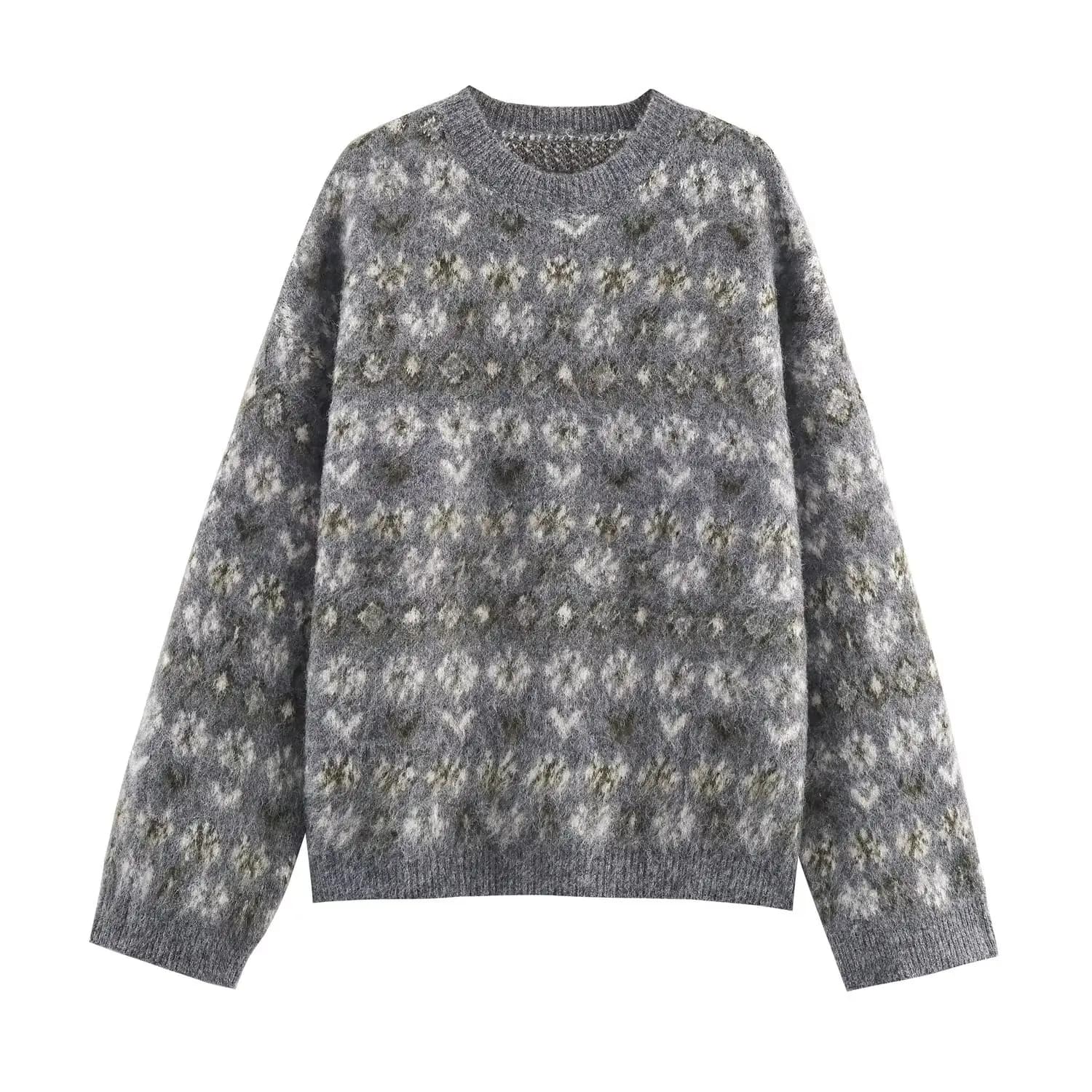 HH femmes à manches longues tricoté pull pull haut femme hiver mode polyvalent imprimé col rond chau