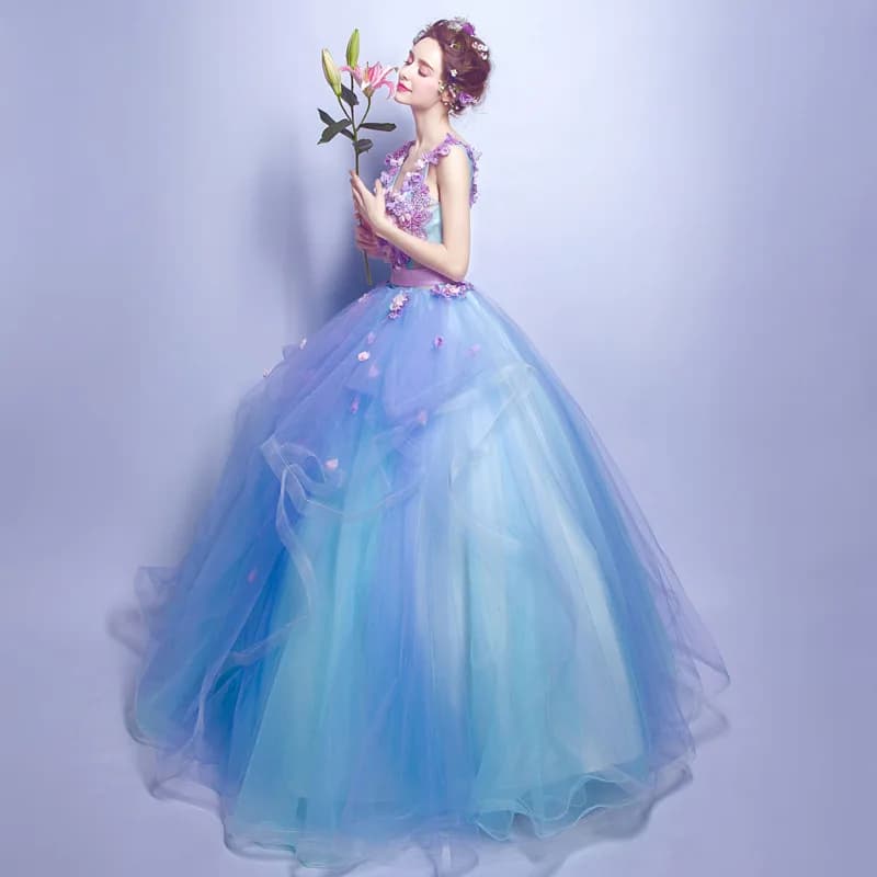Robe de Mariée Longue Bouffante Brodée, Tenue de Spectacle, de Remise de Diplôme, de ixd'Anniversair