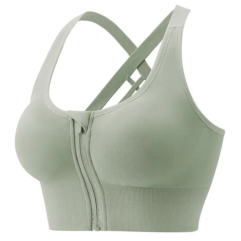 Soutien-gorge de sport sans couture 100 % nylon, haute résistance, antichoc, fermeture éclair fronta