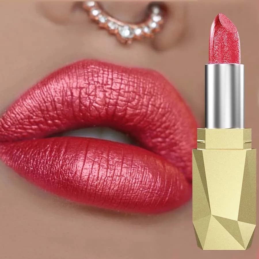 Rouge à lèvres métallique rouge, brillant à paillettes longue durée, imperméable, maquillage, hydrat