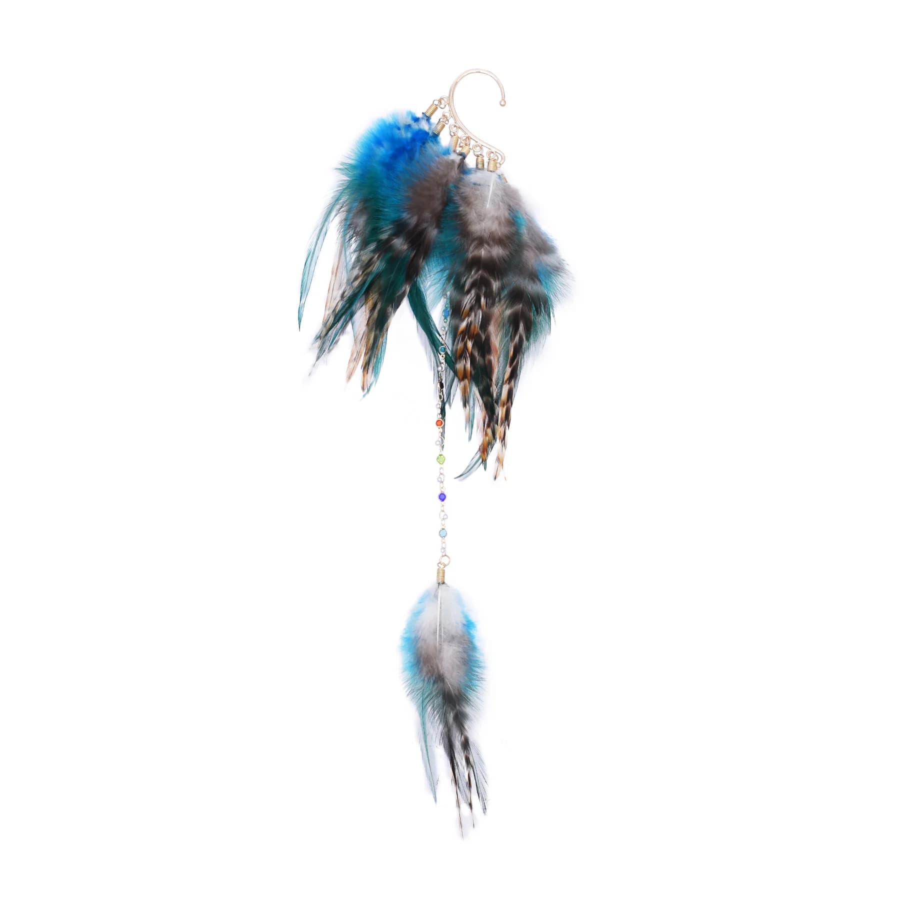Longue chaîne strass pendentif plume colorée oreille suspendue style ethnique bohème piercing longue