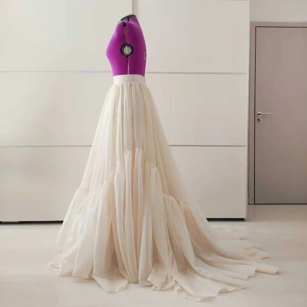 Jupe de mariée élégante à volants, jupe de mariée fluide, robe de soirée Beige, jupe de mariée longu