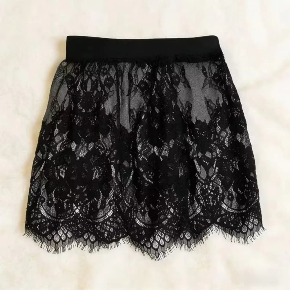 Jupe Courte Transparente en Dentelle et Résille Noire et Blanche, Micro-Jupe Extenseur de Chemise po