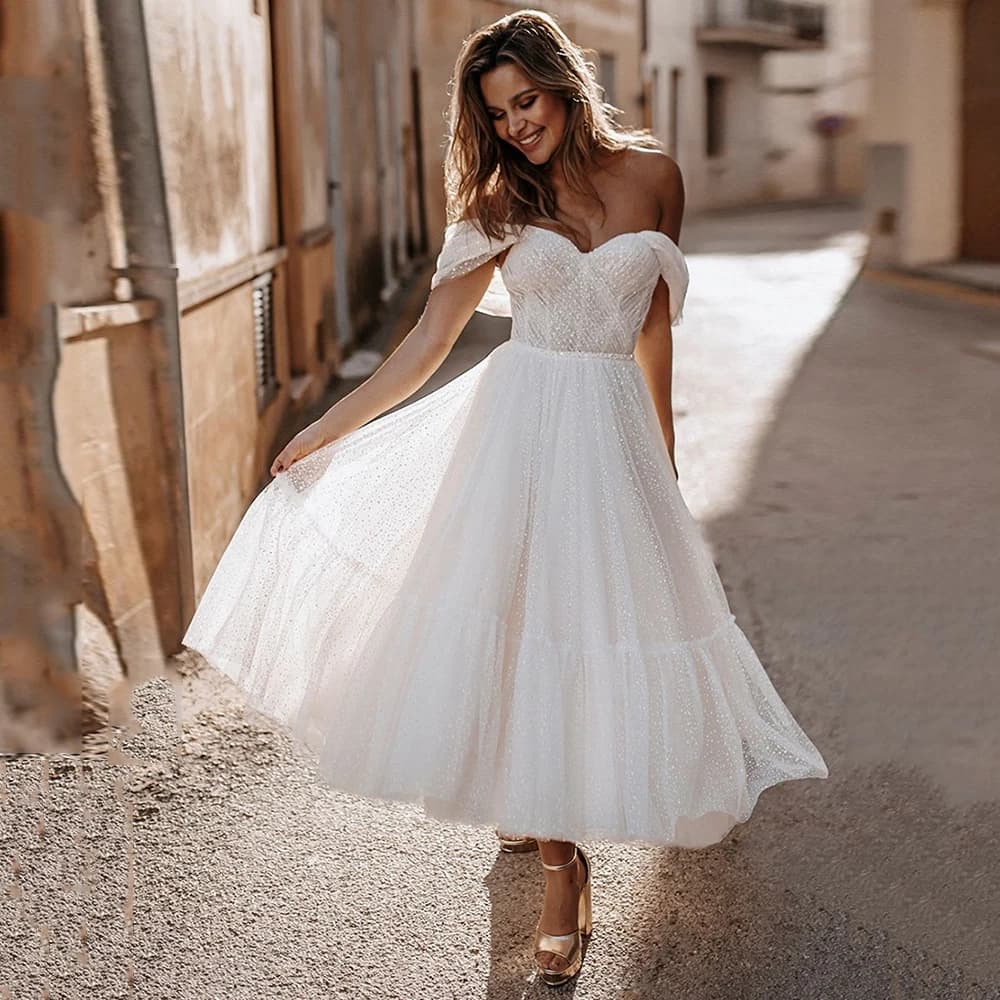 Robes De Mariée courtes pour femmes une ligne Boho robes De mariée dos nu ivoire robes De mariée Mid