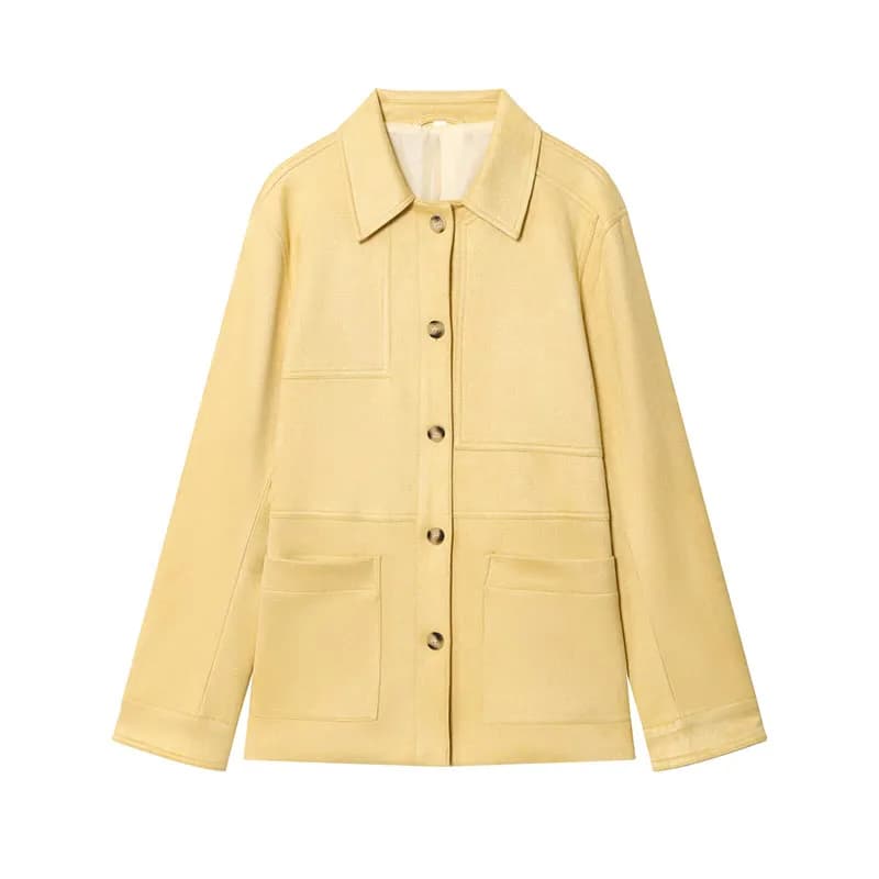 HH femmes mode manteaux jaune col rabattu manches longues poches simple boutonnage femme été décontr