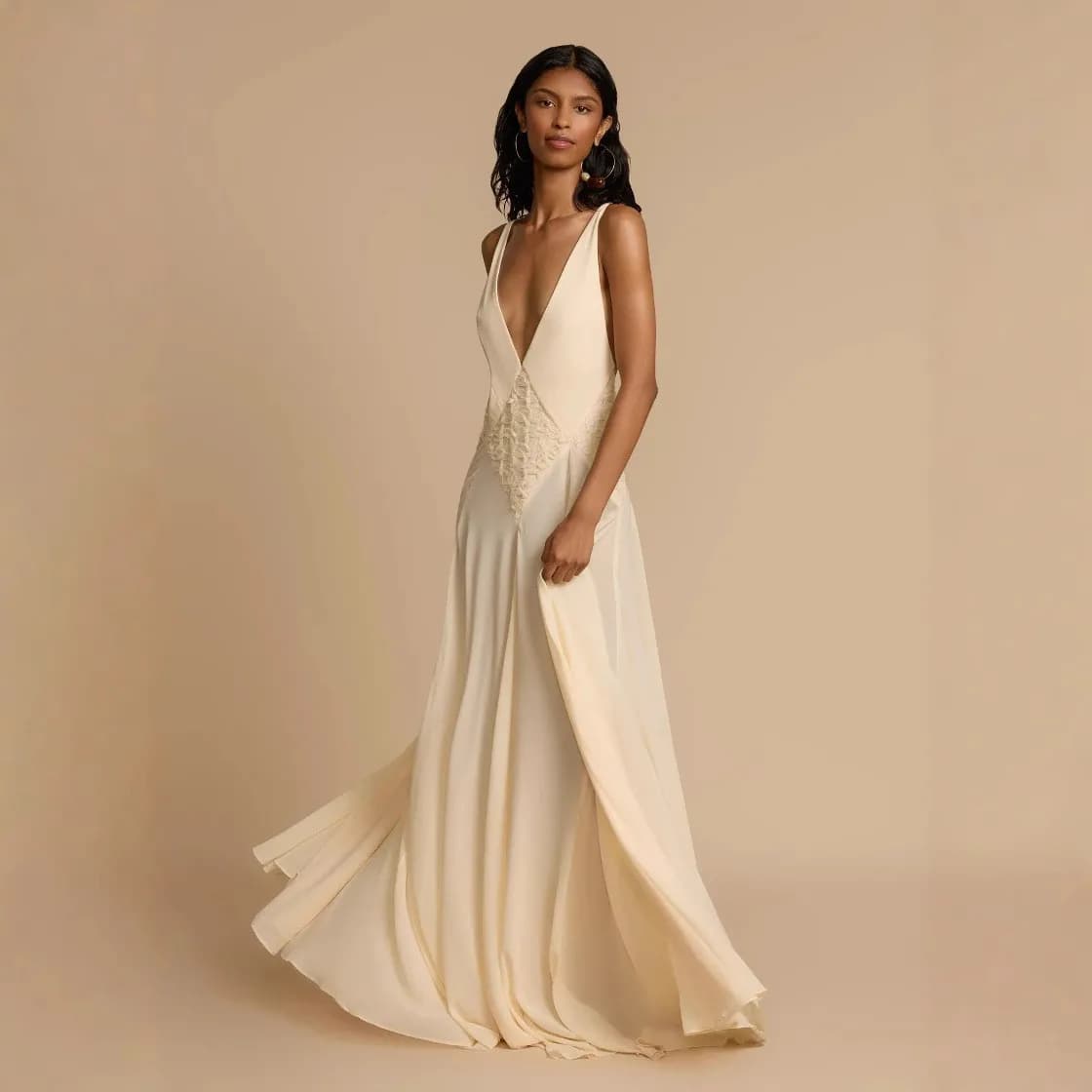 Robe longue Beige à bretelles, décolleté en v profond, à la taille, Simple, à la mode, tempérament é