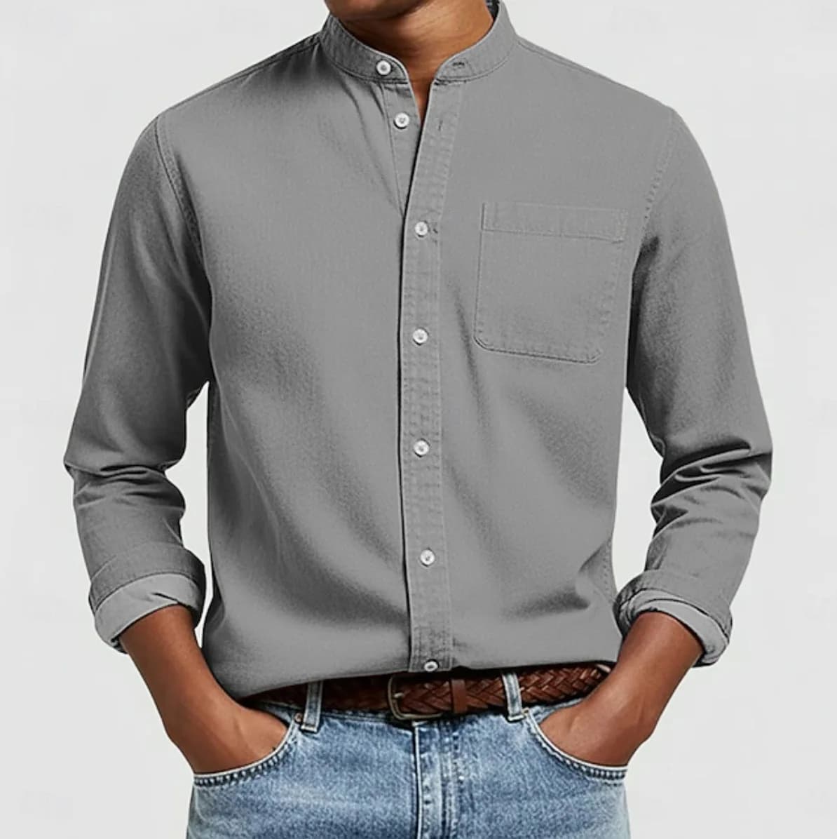 Chemise élégante pour homme à manches longues avec poche poitrine, chemise décontractée à revers pou
