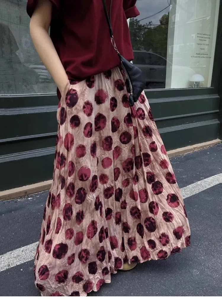 Jupe élégante à pois verts pour femmes, Vintage, taille haute, jupe de plage, ligne A, slim, imprimé