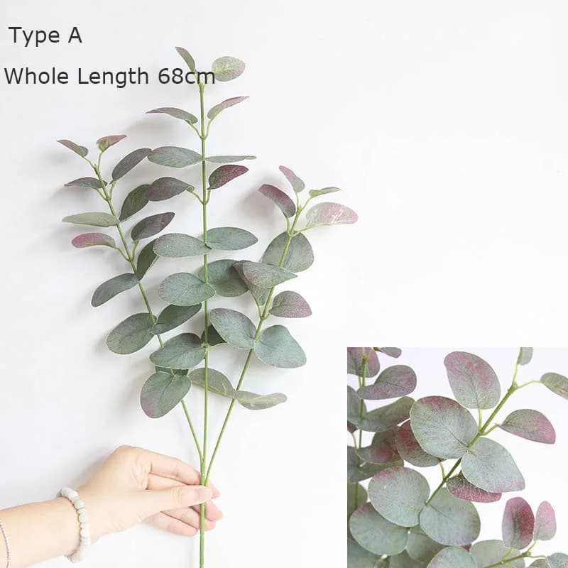 Plantes artificielles longues feuilles d'eucalyptus vertes, Vase décoratif pour la maison, mariage, 