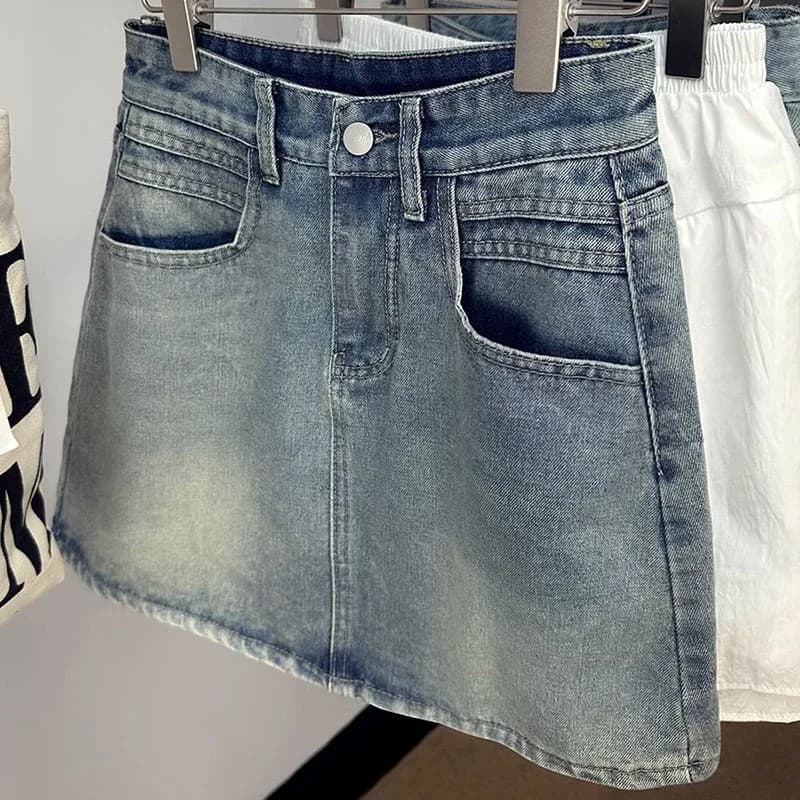 Jupes en Jean pour femmes, Vintage, taille haute, coupe cintrée, délavée, Mini jupes pour femmes, no