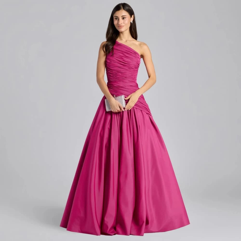 Robes de soirée fuchsia pour femmes, asymétriques à une épaule, plissées, grandes tailles, coupe tra