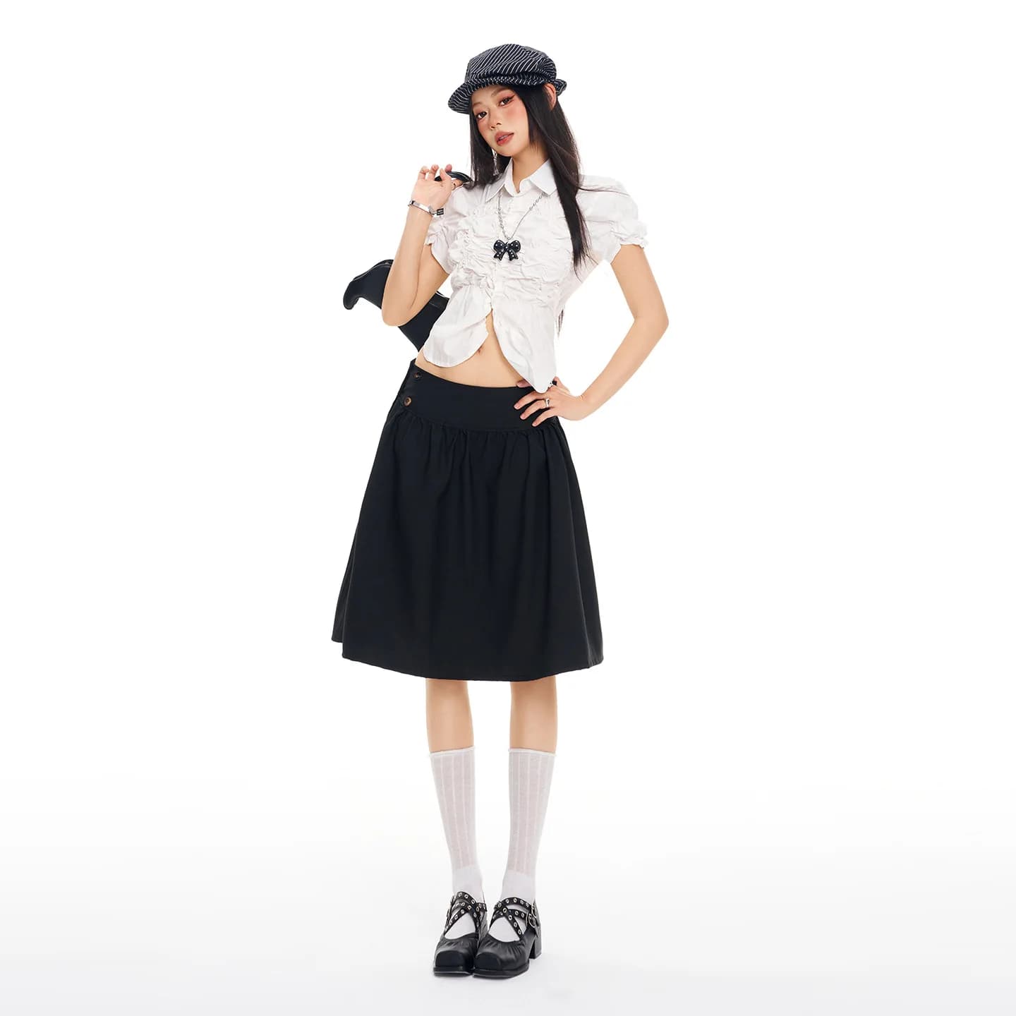Mini-jupe plissée noire rétro décontractée pour femme, nouvelle collection printemps, coupe ample am