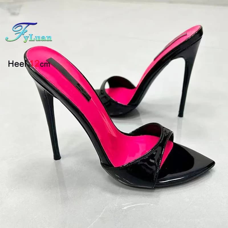 Pantoufles à talons aiguilles pour femmes, chaussures d'été à enfiler pour boîte de nuit, talons hau