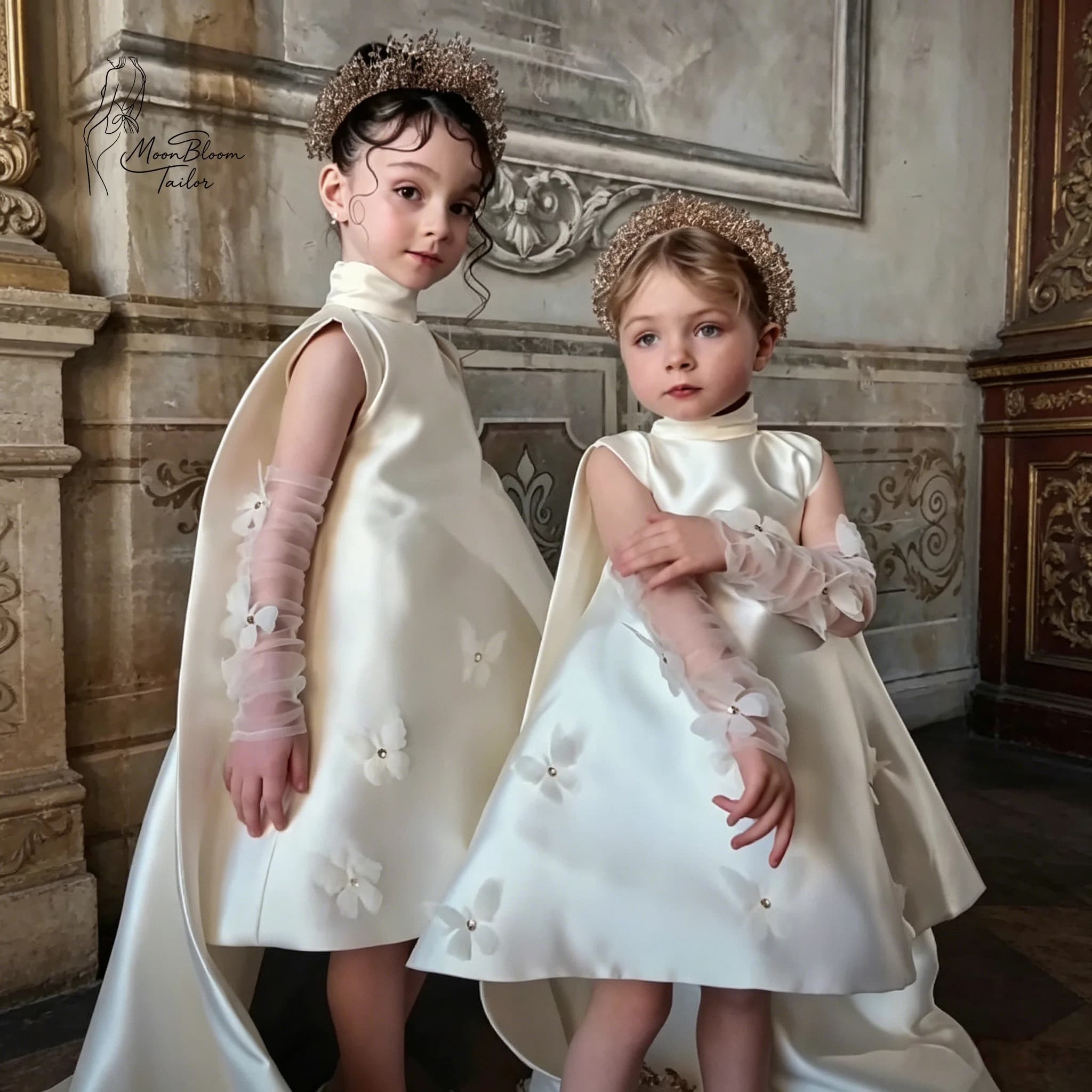 Robe de cérémonie pour filles : dotée d'une jupe tutu blanche en tulle brodé de style princesse. Cet