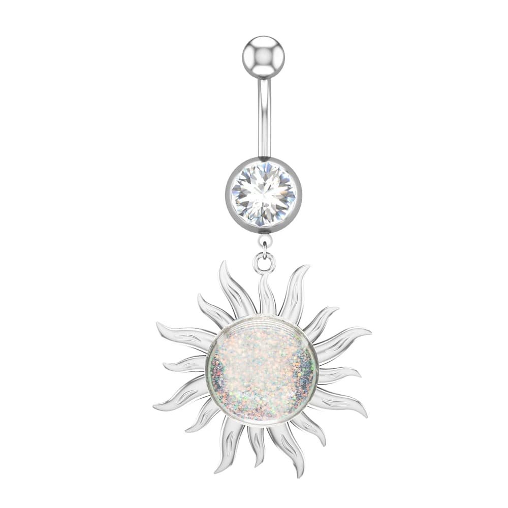 1PC Piercing de nombril long pour femme, motif fleur cœur, bijoux de corps sexy en acier inoxydable,