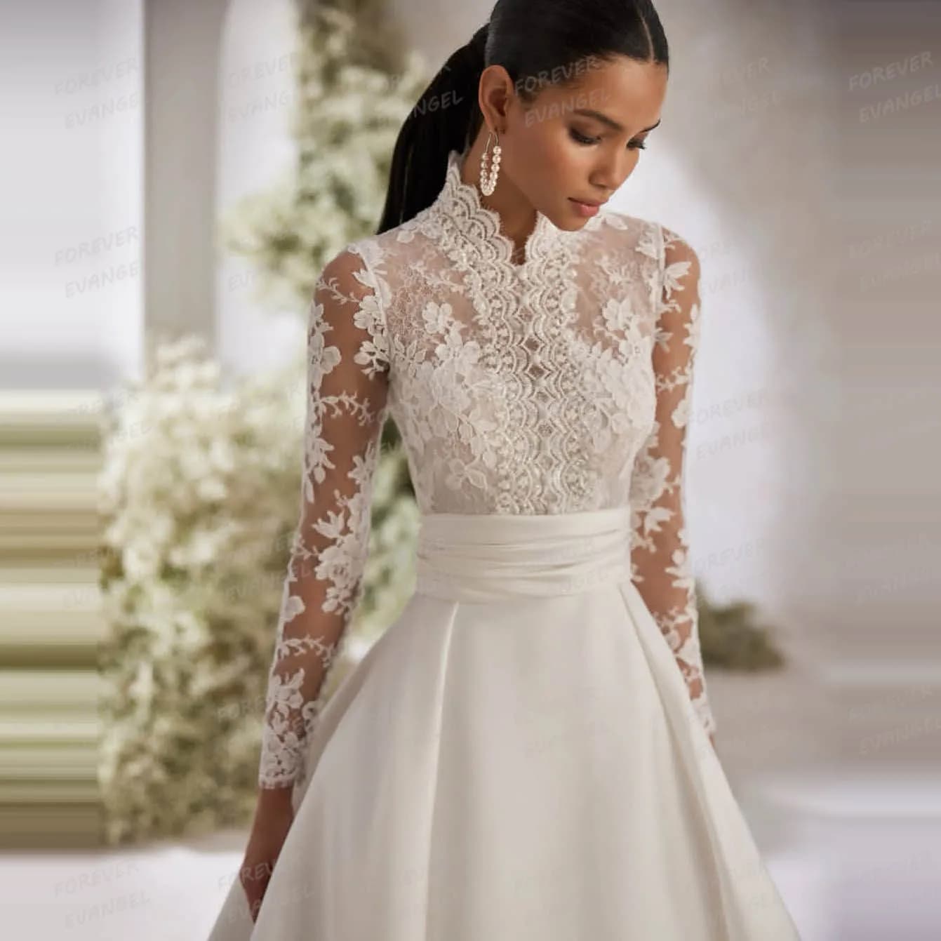 Classique Boho une ligne robes De mariée femme à manches longues Appliques Satin formelle robes De m