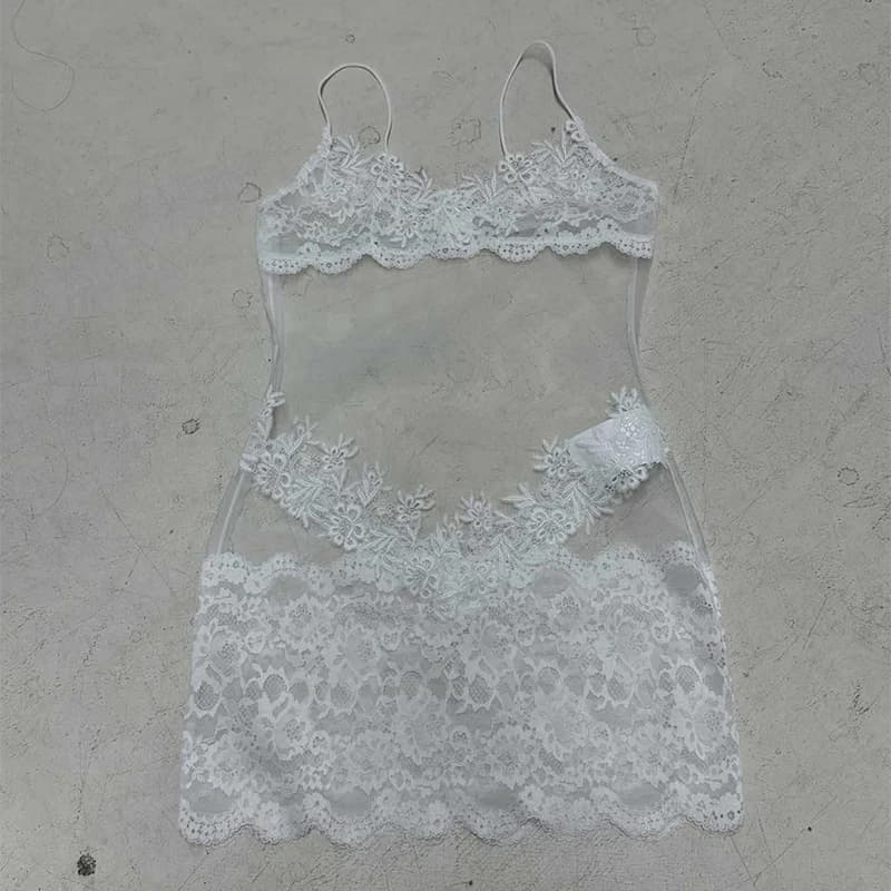 Robe longue en dentelle brodée pour femmes, Sexy, rétro, Perspective, sans manches, coupe basse, Sli