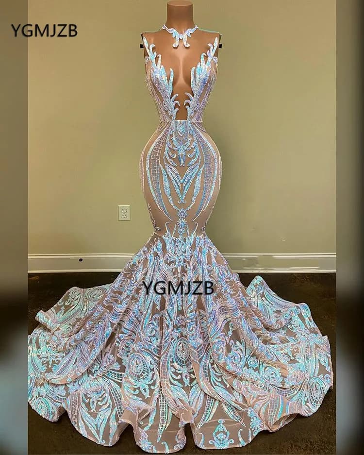 Robe de Rhlongue à sequins pour filles, style sirène, sexy, transparente, pour occasions, remise de 
