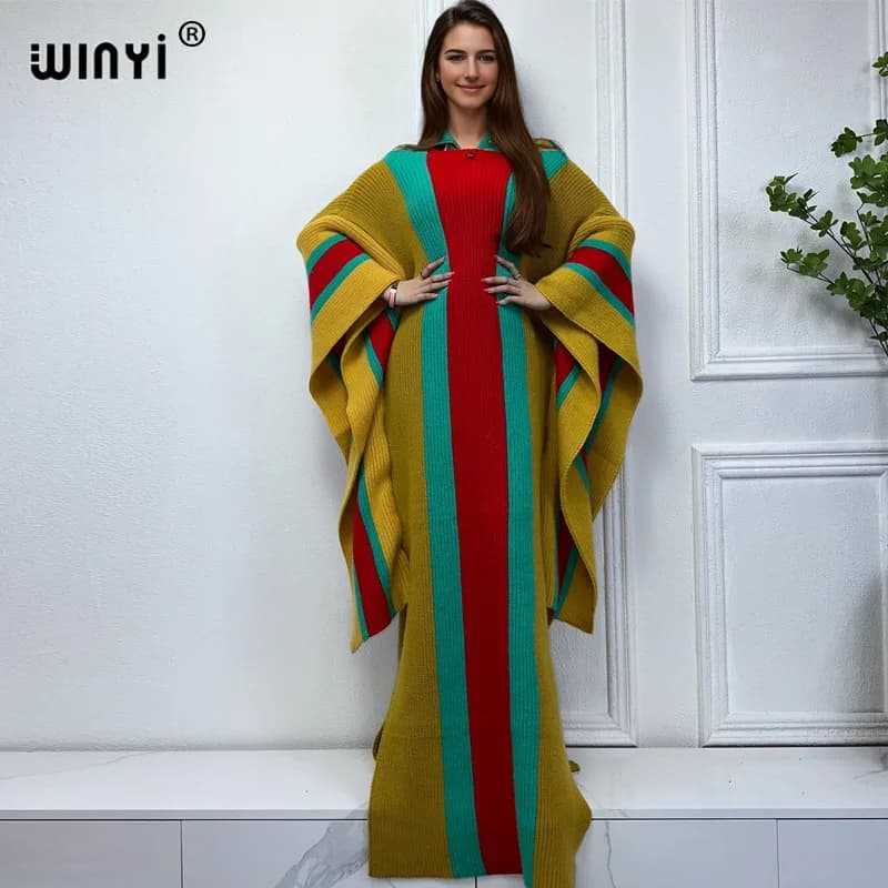 WINYI-Robe longue maxi élastique pour femme, caftan élégant, vêtements chauds, robes de soirée confo