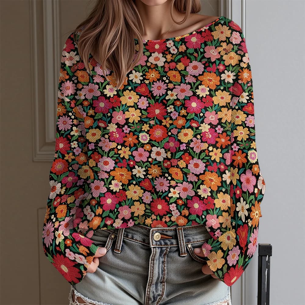 T-Shirt à manches longues pour femmes, imprimé Floral, épaules dénudées, chemisier bohème, élégant, 