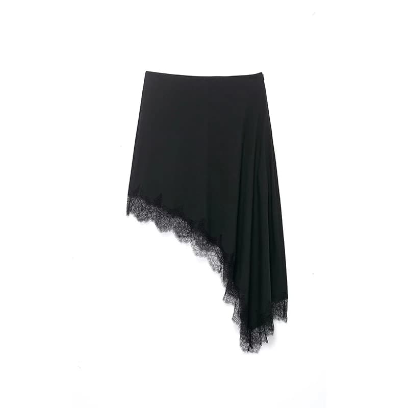 Willshela femmes mode solide dentelle ourlet asymétrique Mini jupe Vintage taille haute élastique fe