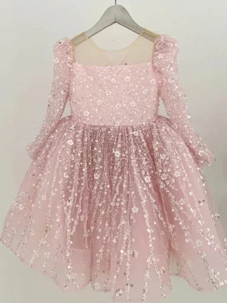 Robe de réveillon du nouvel an pour fille, manches longues, paillettes scintillantes, belle robe de 