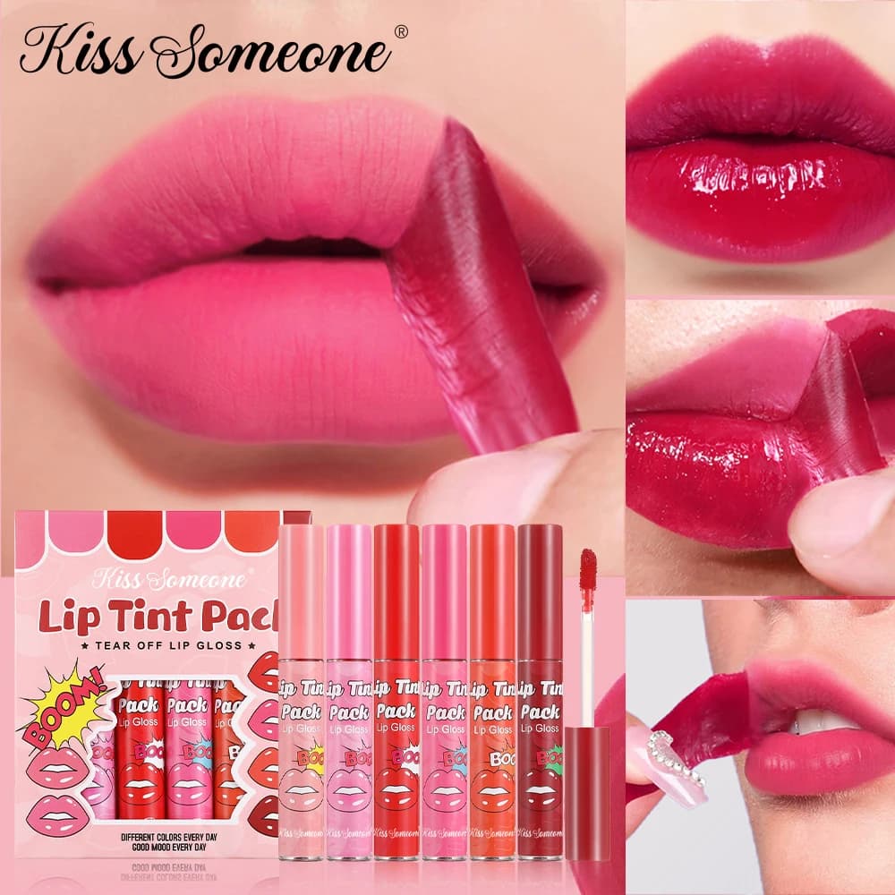 Ensemble de gloss à lèvres peel-off 6 couleurs, longue tenue et antidérapant, haute pigmentation, po