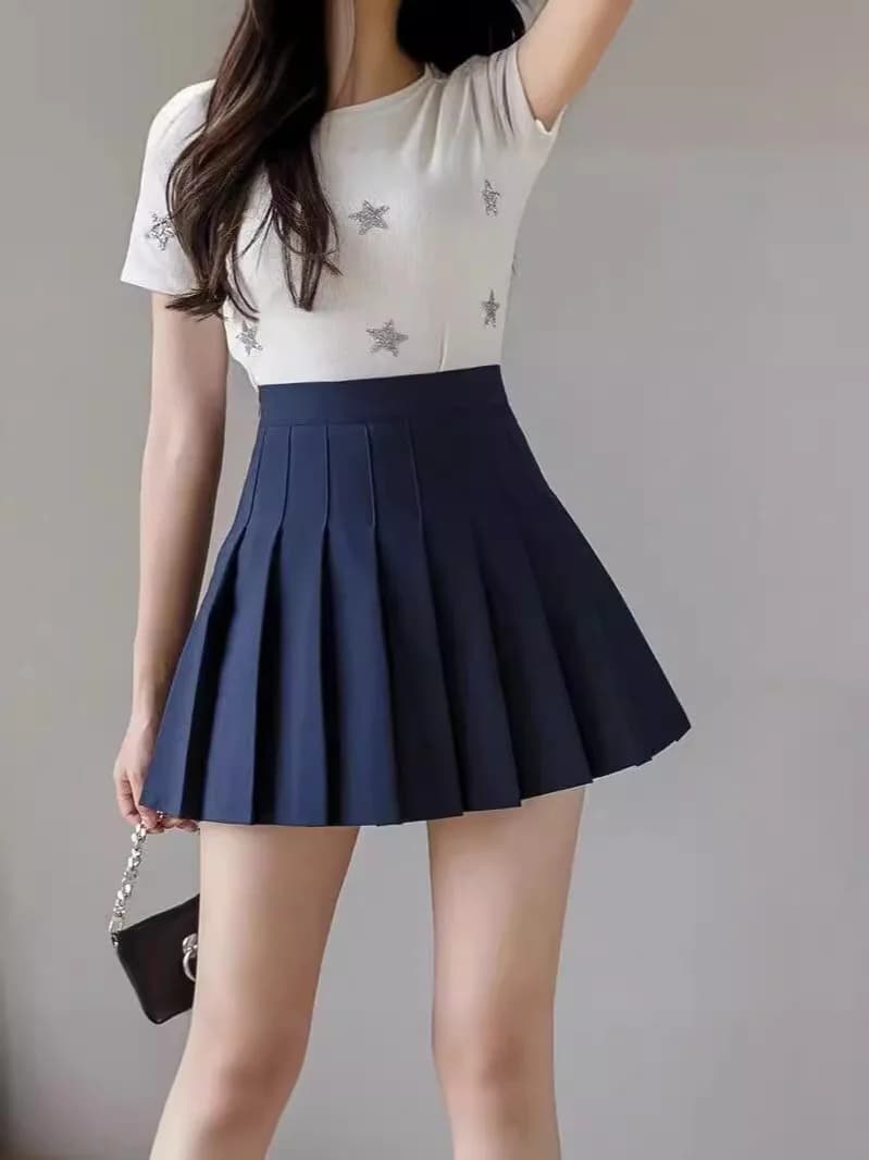 Mini jupe plissée avec short pour femmes, taille haute, ligne a, jupe patineuse, blanc, noir, rose, 