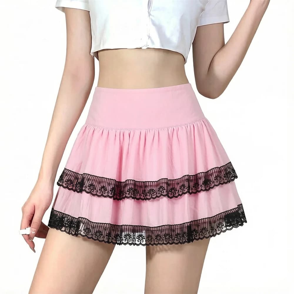 Mini-jupes pour femmes, style Lolita doux, en dentelle, chic, à volants, taille haute, polyvalentes,