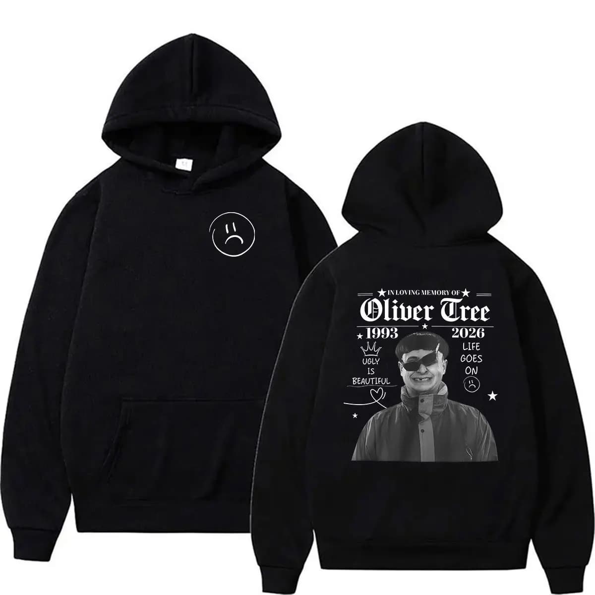 Sweat à capuche imprimé Oliver Tree Life Goes on 1993-2026 pour homme, style hip-hop, ample, en moll