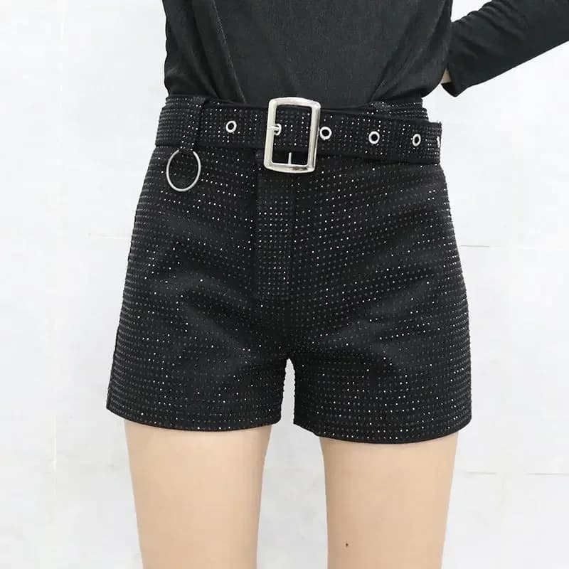 2025 strass Shorts femmes jambe large Shorts taille haute Sexy nouvelle mode taille élastique diaman