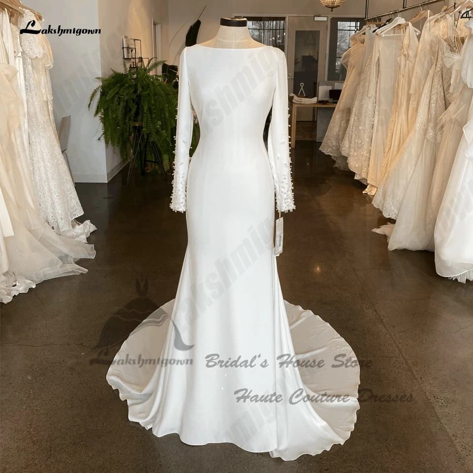 Lakshmigown luxe à manches longues crêpe robes de mariée personnalisé sirène plage robes de mariée d