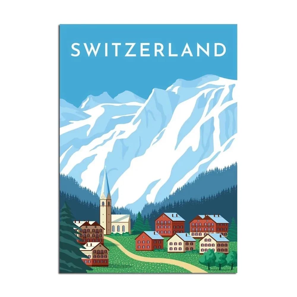 Genève Suisse Voyage Toile Peinture, Les Alpes Ville Zurich Vue Gérer Impression et Affiche pour Cha
