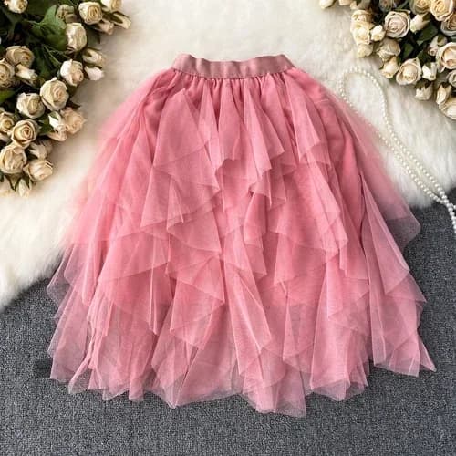 Kawaii Tulle jupe pour femmes maille irrégulière a-ligne Faldas Ajustadas femme Mini jupe douce fill
