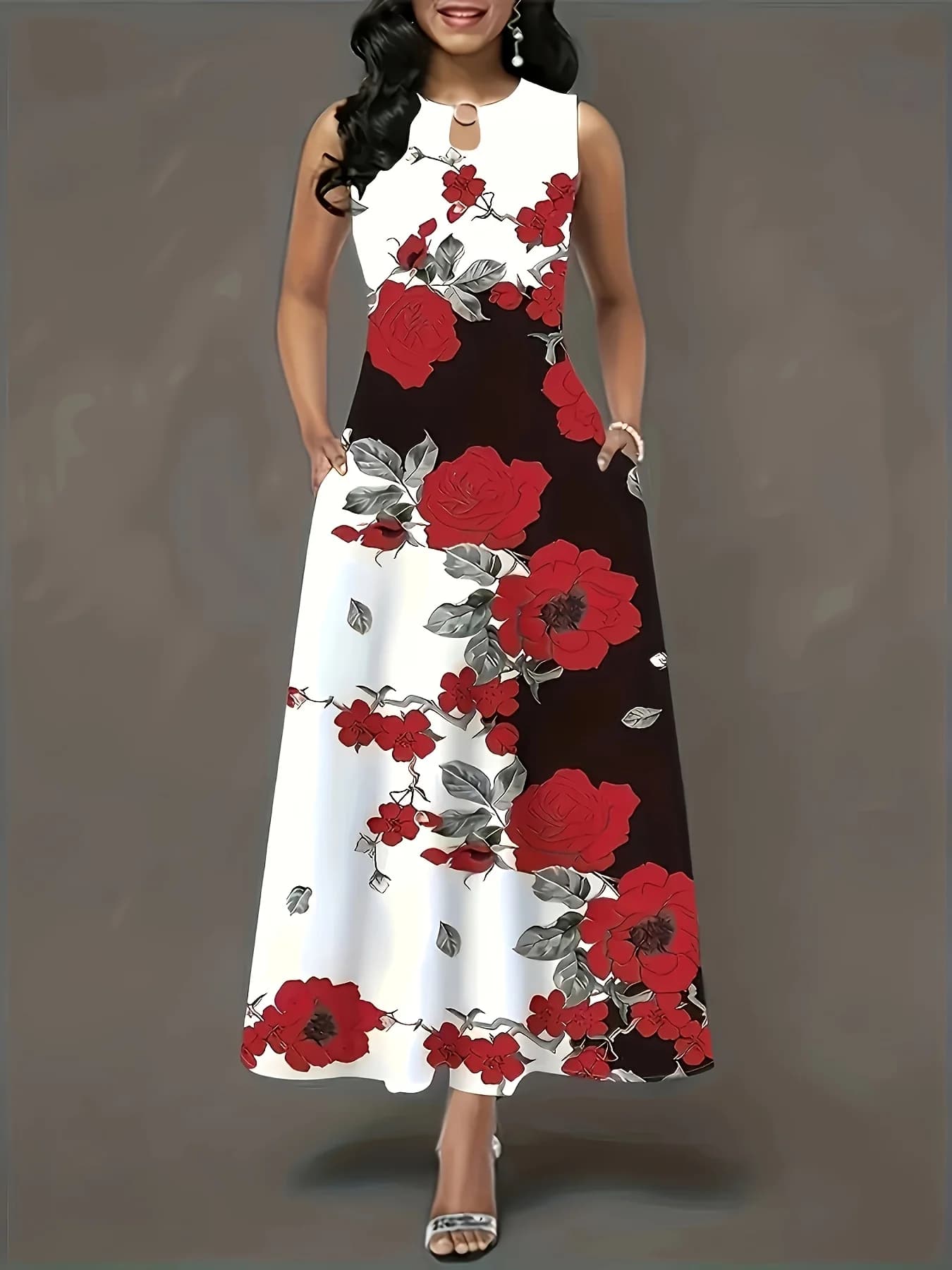 Robe longue sans manches imprimée de style européen et américain, grande taille, pour femmes, robe l