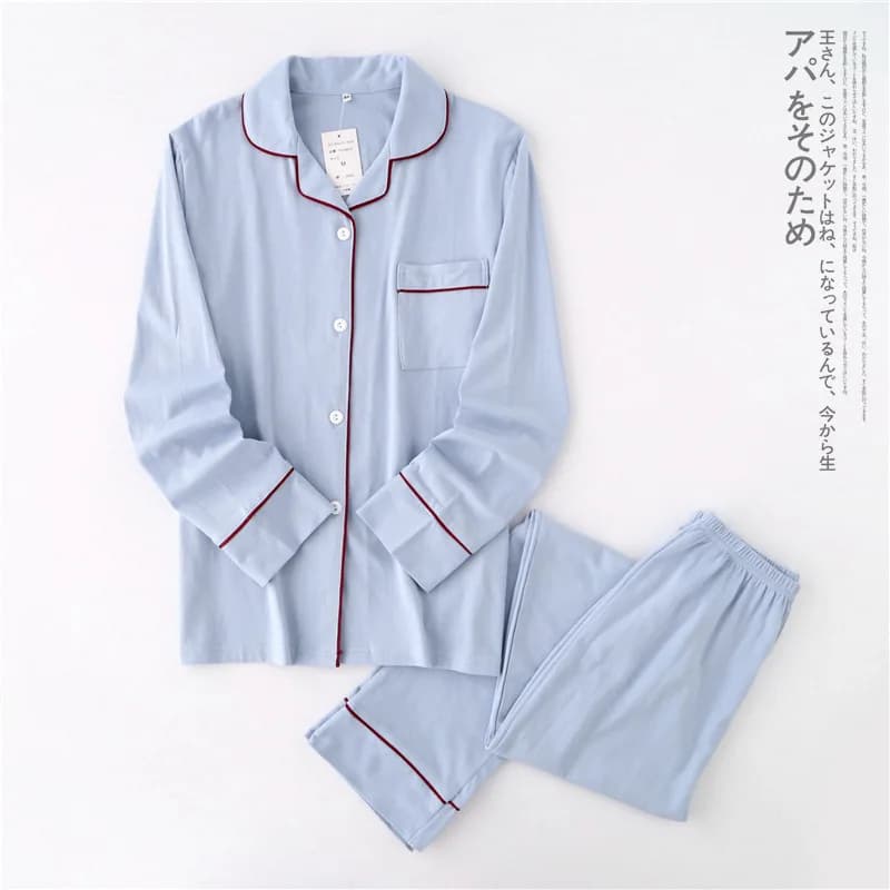 100% coton à manches longues pantalon dames pyjama costume style simple pyjama long hommes et femmes