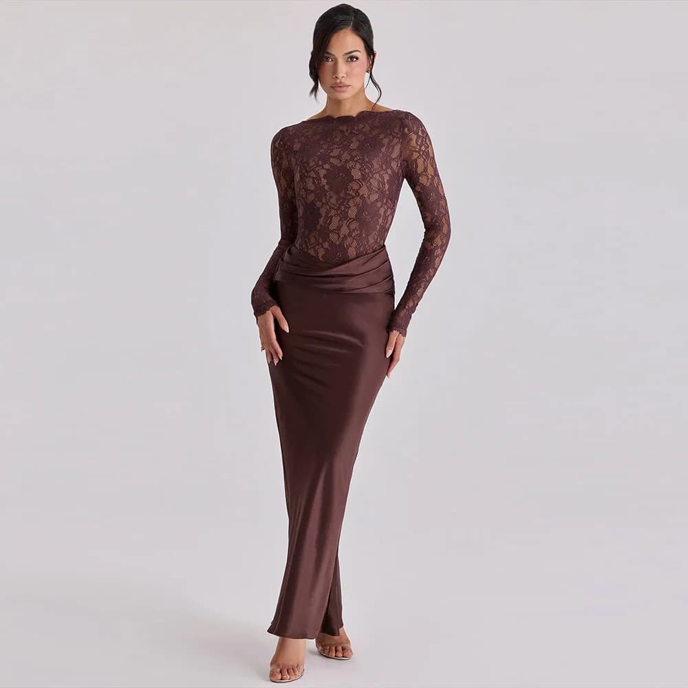 Robe de soirée personnalisée à col rond et manches longues, robe de cocktail sirène en dentelle, hau