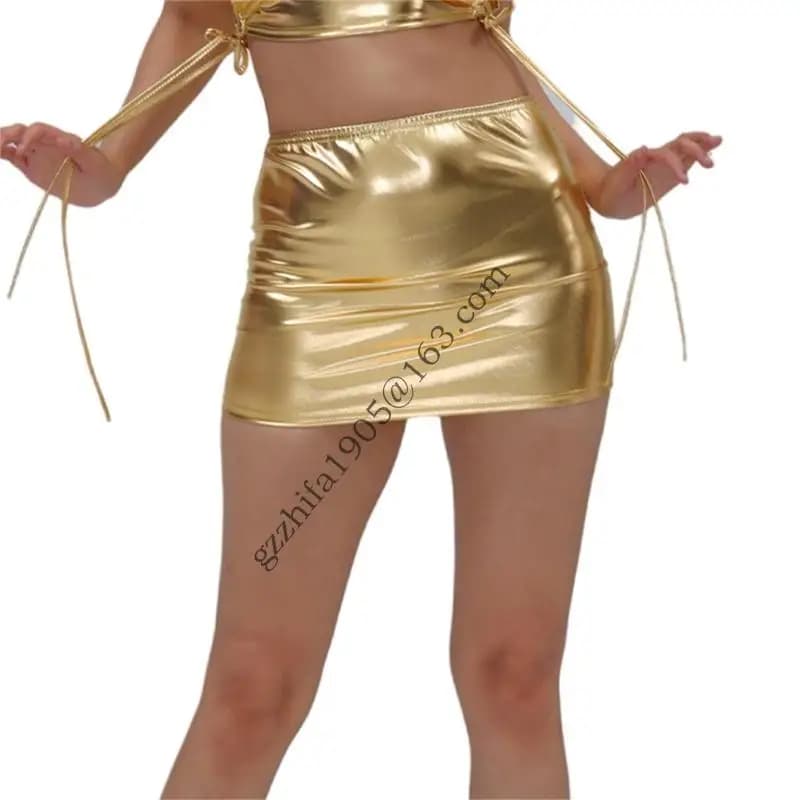 Mini jupe métallique pour femmes design plissé brillant jupes bodycon robe courte super pour les fêt