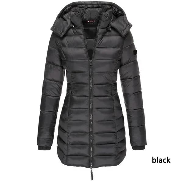 Parka chaude à capuche pour femme, manteaux rembourrés en coton épais, couleur unie, mi-longue, déco