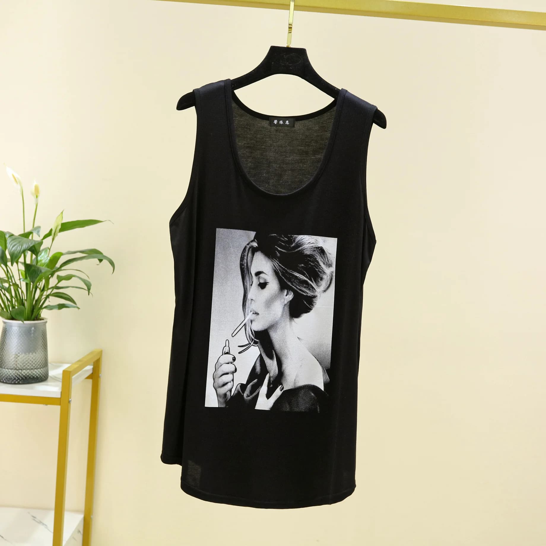 Débardeur Long sans manches pour femmes, col rond, mode imprimé tête de beauté, décontracté, ample, 