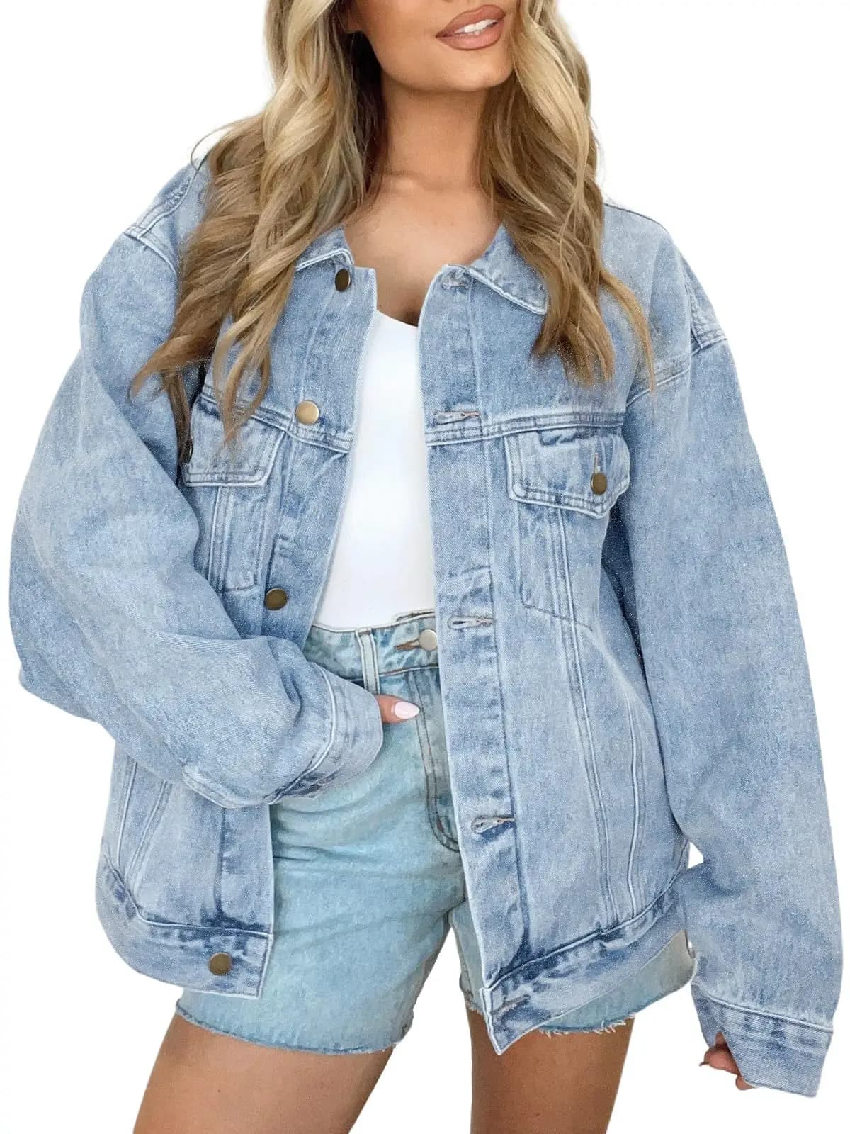 Veste en jean pour femme, veste en jean à manches longues, veste boutonnée surdimensionnée, veste te