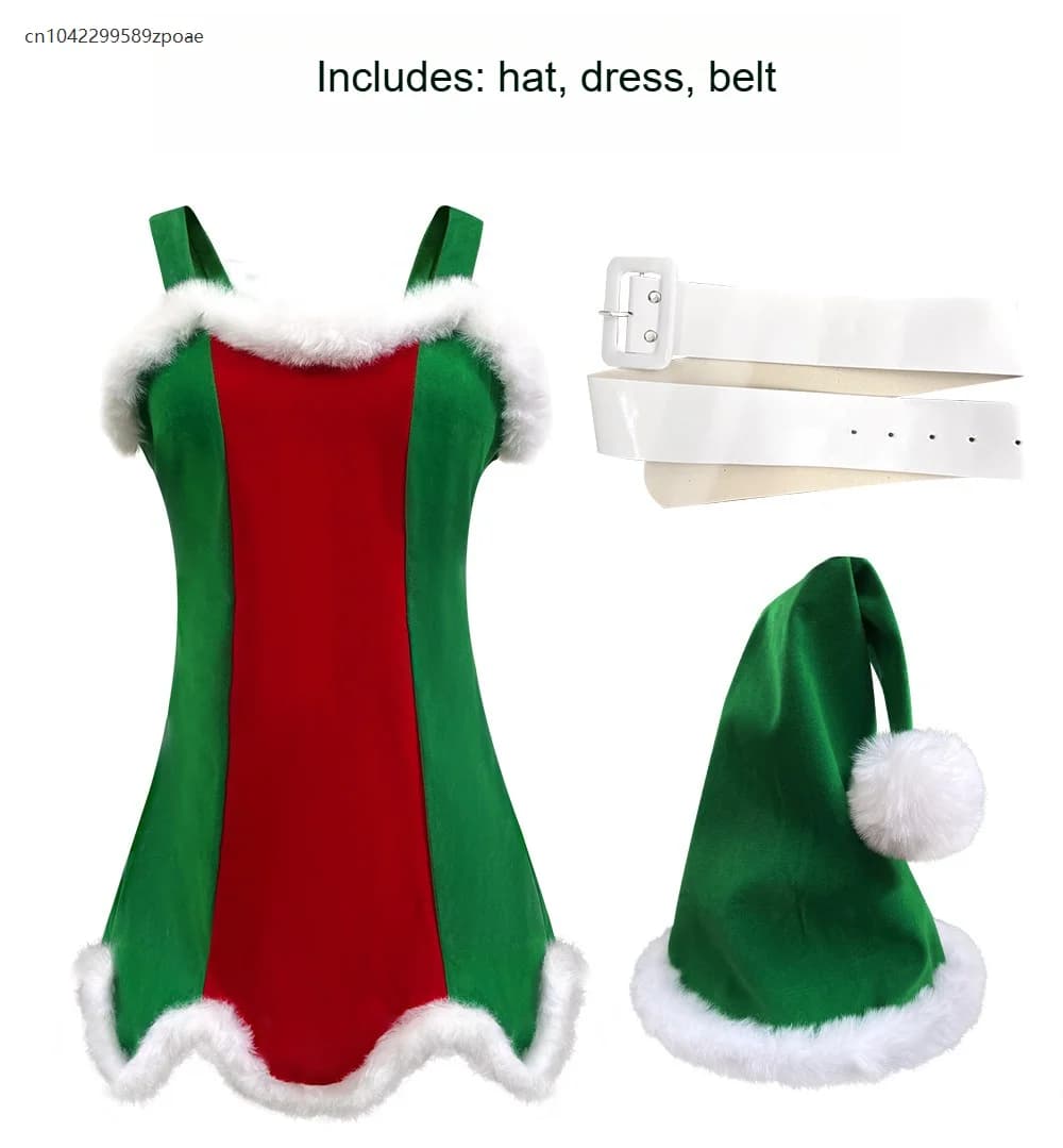 Robe de Noël sexy pour femme Mini jupe de Noël Ensemble de robe à épaules dénudées Tenue de fête de 