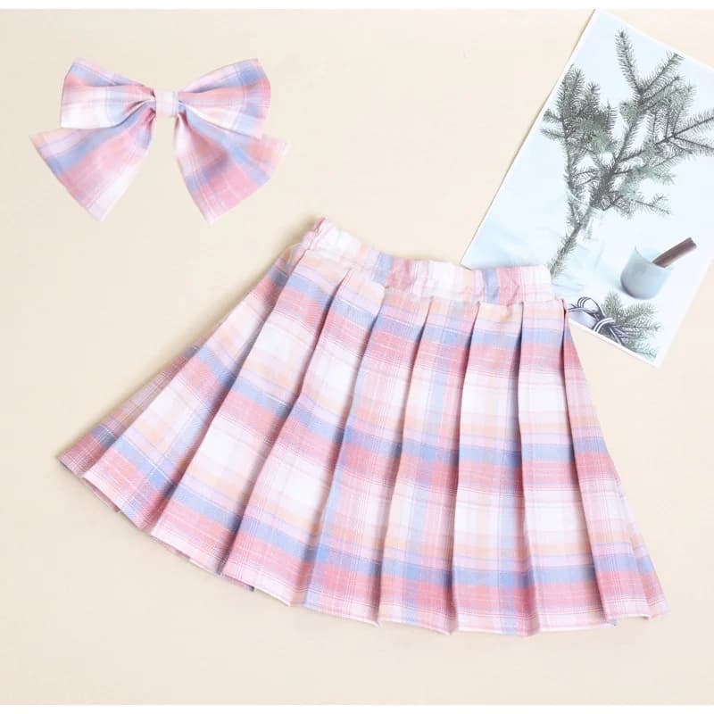 Jupe plissée rayée JK avec nœud papillon pour filles de 3 à 12 ans, style collège, collection Printe