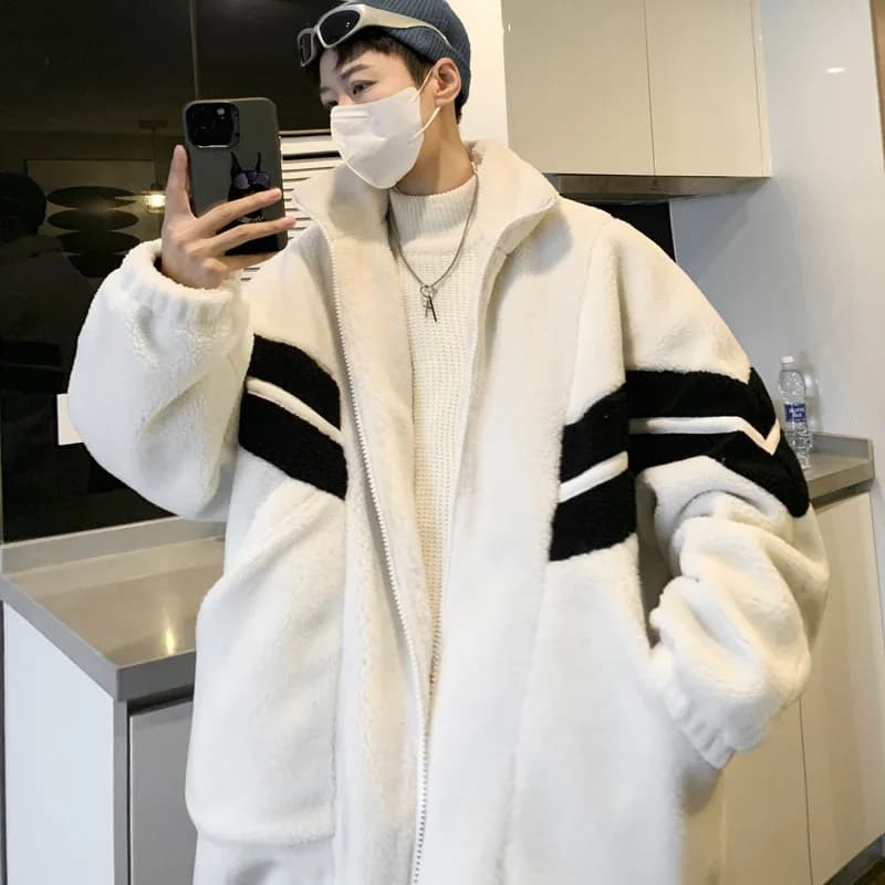 Veste Berbère à Rayures avec Col Montant pour Homme, Parka Chaude et Décontractée, Grande Taille 3XL