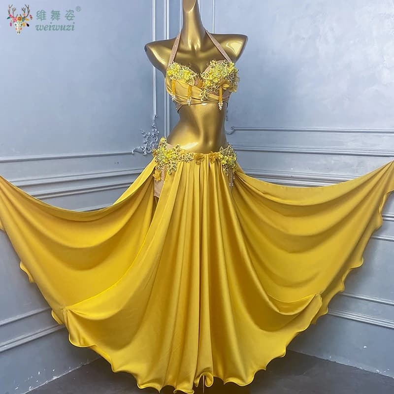 Costume de danse du ventre Sexy, soutien-gorge, jupe longue pour femmes, tambour Solo, tenue de spec
